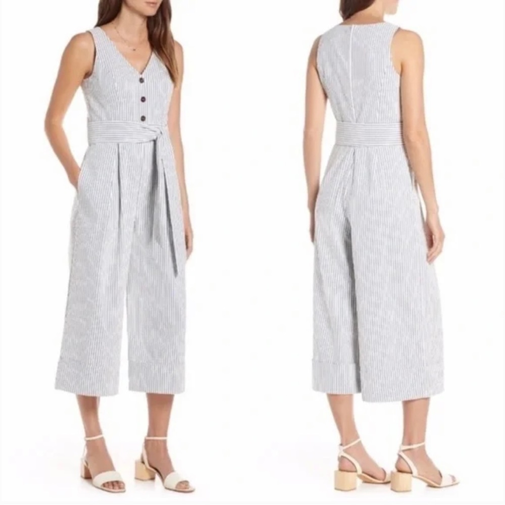 1901 Striped Crop Seersucker Jumpsuit